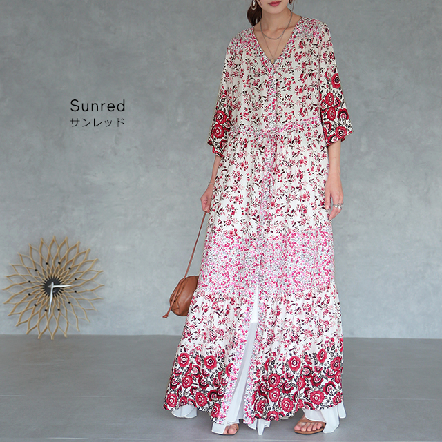 ロングワンピース 2way カーディガン 花柄 シャツワンピース