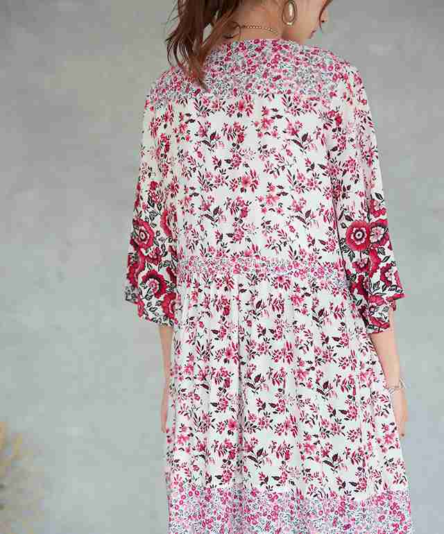ロングワンピース 2way カーディガン 花柄 シャツワンピース