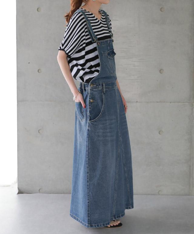 【美品！人気商品】デニムオーバーオール ポケット付き　ロングワンピース 夏セール ワンピース デニムワンピース ジャンパースカート