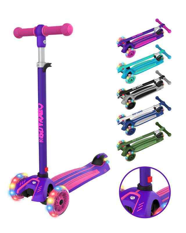 RideVOLO キックスクーター 子供向けキックボード キックスケーター 女の子/男の子 三輪車 3段階高さ調整 光るLEDタイヤ 軽量 持ち運び便利 耐荷重50kg アウトドアに適用 おもちゃ 安定 誕生日プレゼント/ギフト (パープル)の通販は
