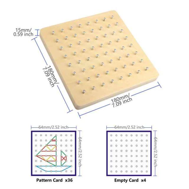 Thoth Montessori 木製ジオボード 数学的操作材料 配列ブロック ジオボード 36枚のパターンカードとゴムバンドマトリックス 8x8 子供用グラフィカル教育玩具 早期発達おもちゃの通販は