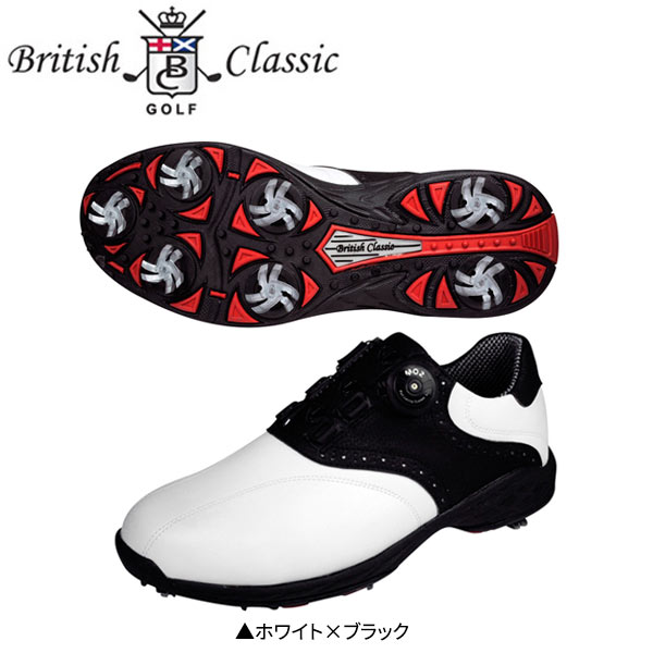 【送料無料】ブリティッシュ クラシック BCSH-6556 スパイク ゴルフシューズ ホワイト×ブラック ワイヤーロックシステム British Classic