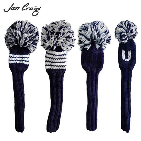 【送料無料】ジャンクレイグ ゴルフ ハンドメイド フェアウェイウッド用 ユーティリティー用 ヘッドカバー ネイビー/ホワイト/シルバー