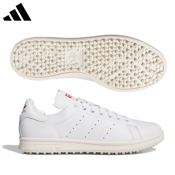 アディダス スタンスミス ゴルフ フルグレインレザー NNO27 スパイクレス ゴルフシューズ クラウドホワイト×オフホワイト×ベタースカーレット(JH6155)【即納】