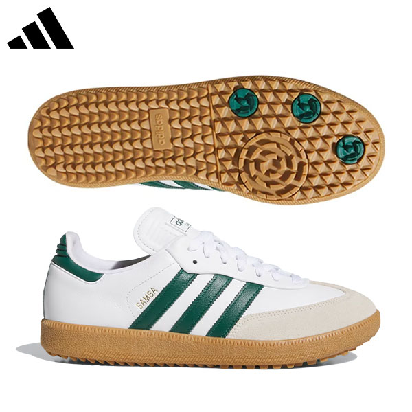 アディダス サンバ ゴルフ フルグレインレザー NNO26 スパイクレス ゴルフシューズ クラウドホワイト×カレッジグリーン×ガム(JH6151)【即納】