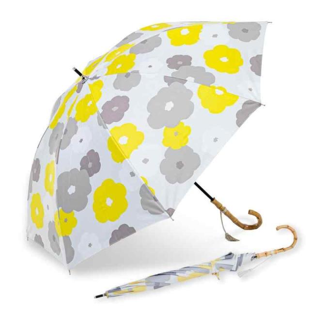 小川(Ogawa) 晴雨兼用日傘 手開き 50cm 河馬印本舗 UVカット率&遮光率99%以上 遮熱効果 はっ水 安全カバー付き (50cm, 花(金糸雀色/かなりあいろ))