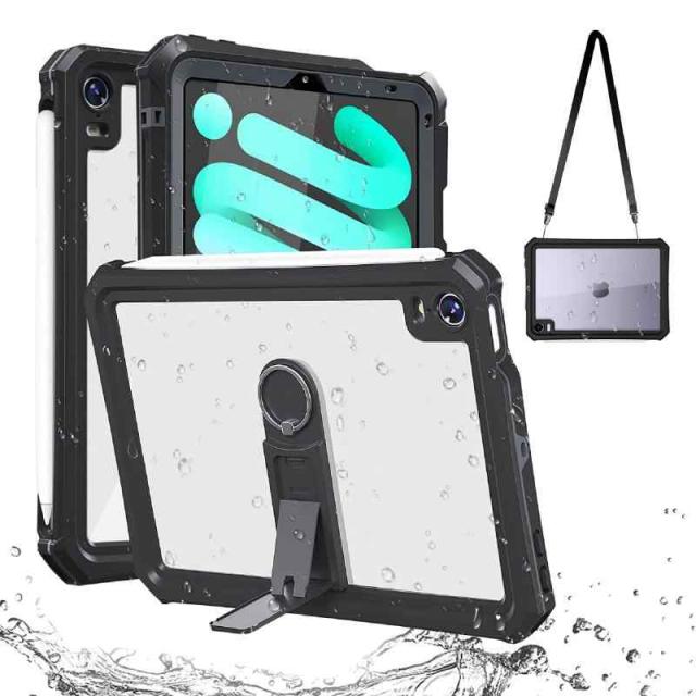 Doo 昇級版 iPad mini A17 Pro 防水ケース 2024 8.3インチ iPad mini 第7/6世代 お風呂ケース IP68防水規格 耐衝撃 ペン収納 Pencil磁気充電対応 指？認証対応 スタンドとストラップ付き 完全密封 防水防塵
