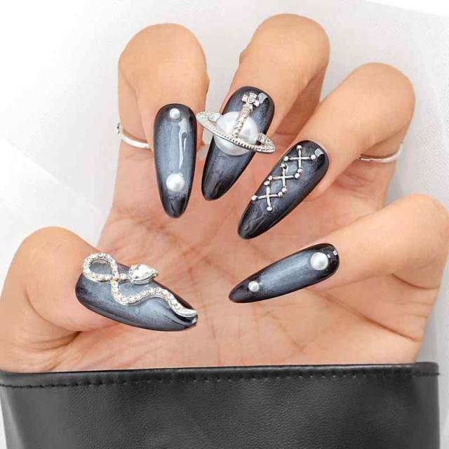 Sethexy 地雷系ネイルチップ ロングアーモンド グラディション プレス