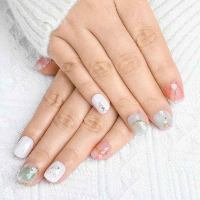 Sethexy フランスネイルチップ ショートバレリーナ プレスオンネイル