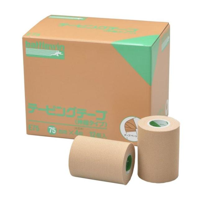 〔ニチバン〕E75 バトルウィン テーピングテープ Eタイプ(伸縮) 75mm×4m×12巻入り