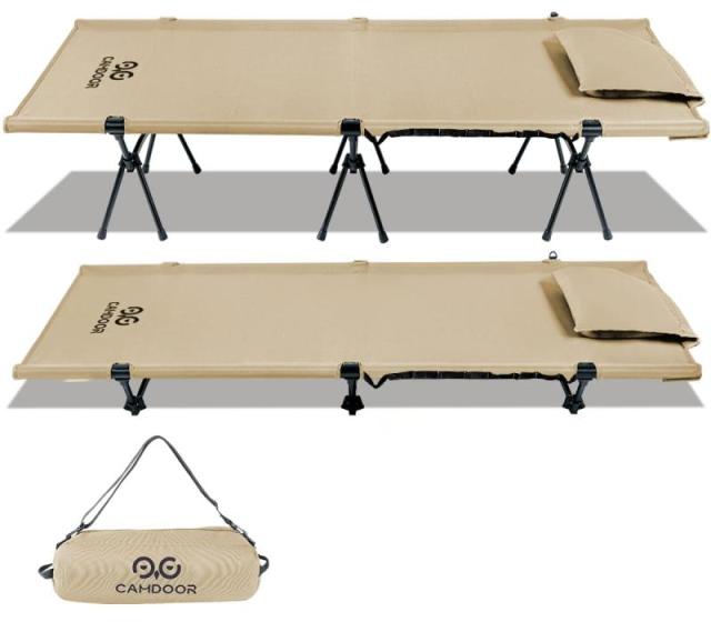 コット キャンプ 2way CAMDOOR高密度1000Dオックスフォード&枕カバー付き150KG高耐荷重 キャンプ コット ワイド 軽量 ハイ/ロー切替可能 小物収納 静音 通気性 撥水 仮眠 野外 釣り 防災 応急用 自宅用 収納バッグ付き (ダークカ