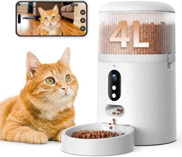 Surfola 自動給餌器 猫 犬 カメラ付き 「WiFi必要」スマホ連携 4L大容量 うさぎ ペット 餌やり機 1日8食 遠隔操作 双方向会話 2WAY給電 音声録音 操作簡単 お手入れ簡単 日本語対応アプリ説明書 SP03