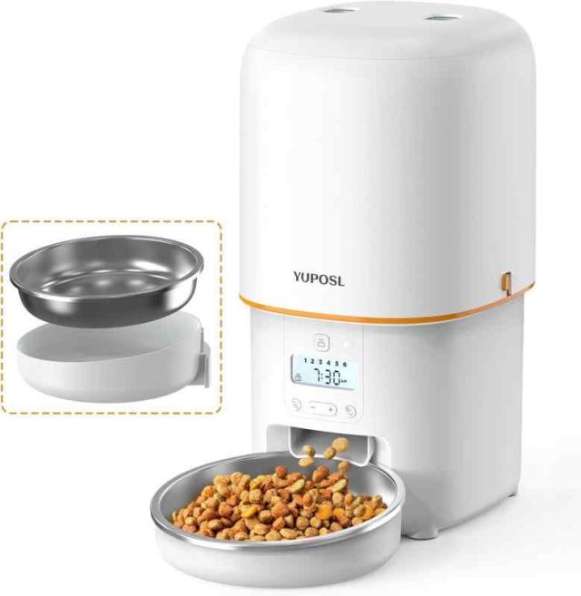 Yuposl 自動給餌器 定時定量 スマホ遠隔操作（猫用/犬用） (4L, ホワイト)
