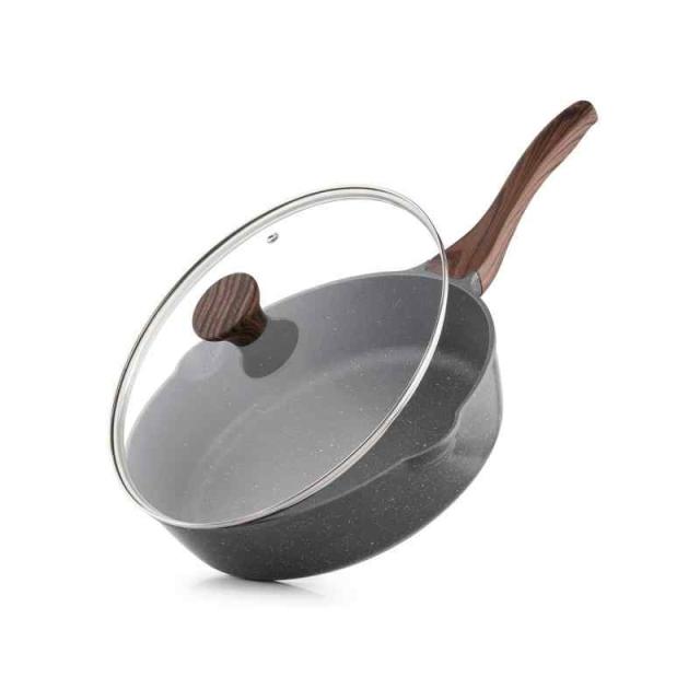 SENSARTE 深型フライパン 蓋付き マーブルコート IH/ガス火対応 (28cm, マーブル グレー)