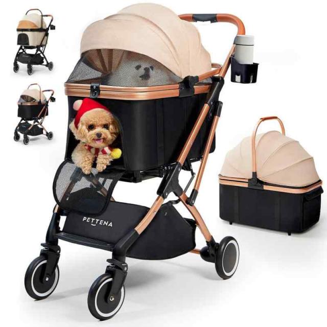 最新自立型PETTENA 分離型 ペットカート 耐荷重20KG 広い空間 自立可能 ワンタッチ折畳 軽量 使用簡単 犬 バギー 猫 (black, 分離型)