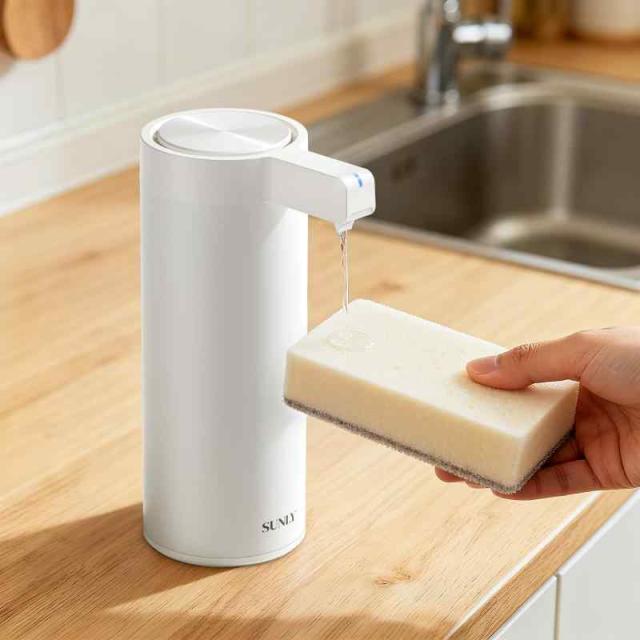 手をかざすだけSUNLY 自動ソープディスペンサー 液体洗剤・食器用洗剤対応 3段階吐出 高感度センサー 静音設計 IPX5防水 270ml USB充電式 ステンレス製 キッチン・洗面所に最適 Clearis-L (オフワイト)