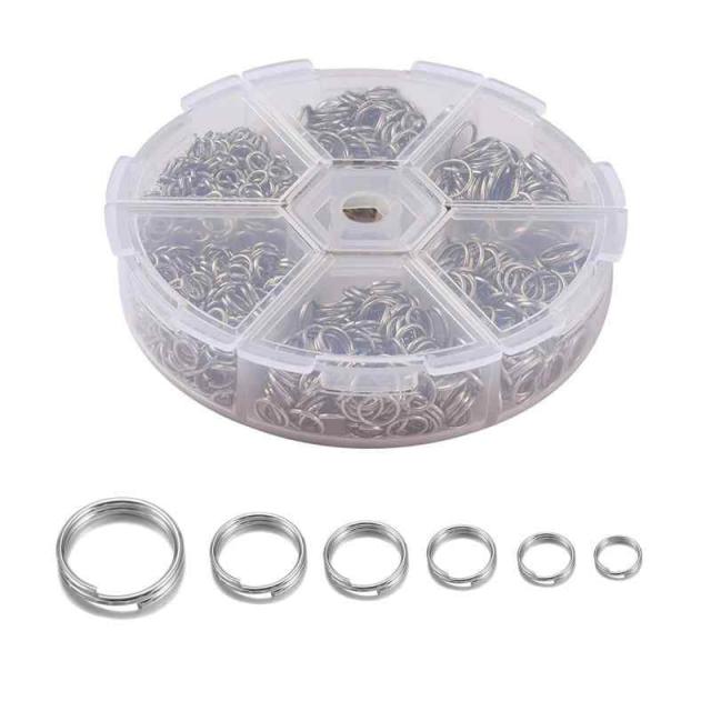 二重丸カン 4-10mm 6種 ジャンプリング 金具 基礎パーツ キーホルダー パーツ スプリットキーリング 鉄製 DIY用 クラフト用品 ブレスレット ネックレス (シルバー)