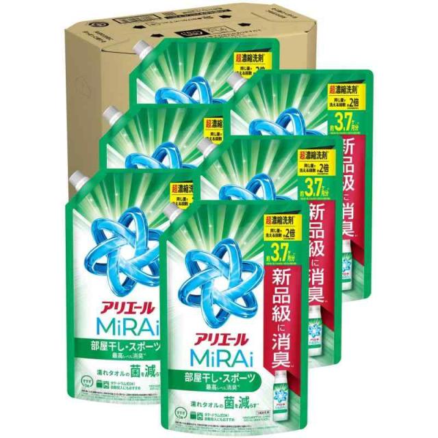 アリエール 洗濯洗剤 MiRAi 超濃縮コンパクト洗剤 部屋干し＆スポーツ 詰め替え 1170g×6袋 [大容量] [ケース品]