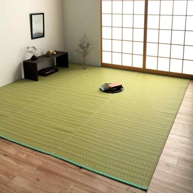 イケヒコ ラグ カーペット 日本製 ポリプロピレン カーペット バルカン 洗える 畳 上敷き ござ ゴザ い草調 おしゃれ ペット 犬 猫 汚れに強い 丈夫 傷に強い 傷防止 和室 和 アウトドア (286 x 382 cm (長方形), グリーン)