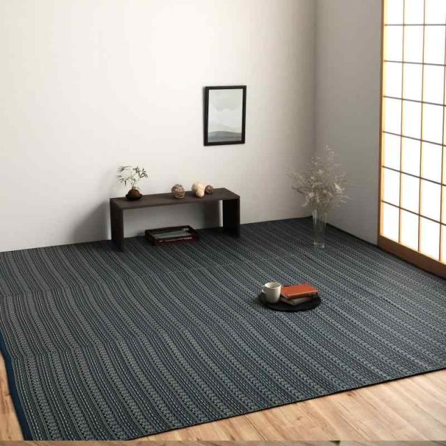 イケヒコ ラグ カーペット 日本製 ポリプロピレン カーペット バルカン 洗える 畳 上敷き ござ ゴザ い草調 おしゃれ ペット 犬 猫 汚れに強い 丈夫 傷に強い 傷防止 和室 和 アウトドア (286 x 382 cm (長方形), ネイビー)