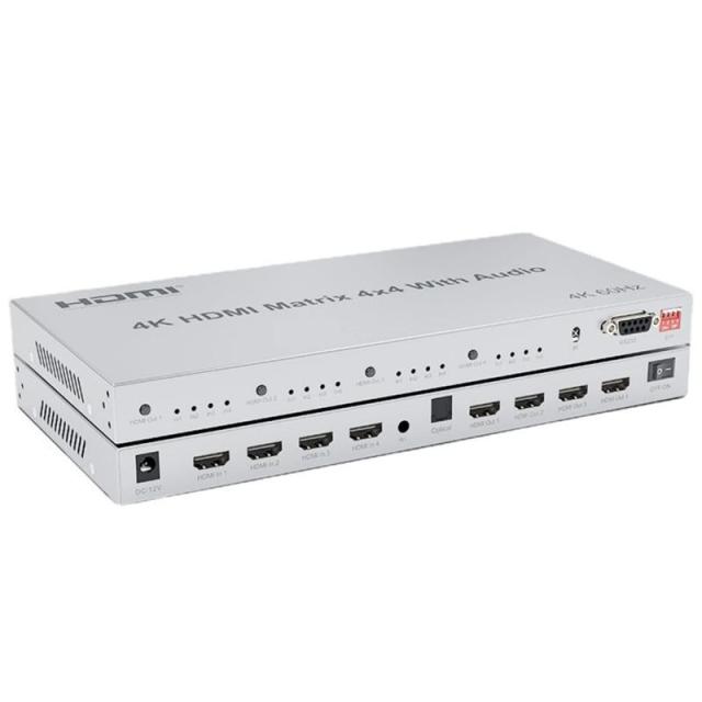 4K HDMI マトリックス 4X4 オーディオ抽出器付き 4K@60Hz HDMI マトリックス スイッチ 4x4 HDMI 2.0 マトリックススイッチャー スプリッター セレクタ ボックス サポート HDR HDCP2.2 18Gbps EDID Rの通販は