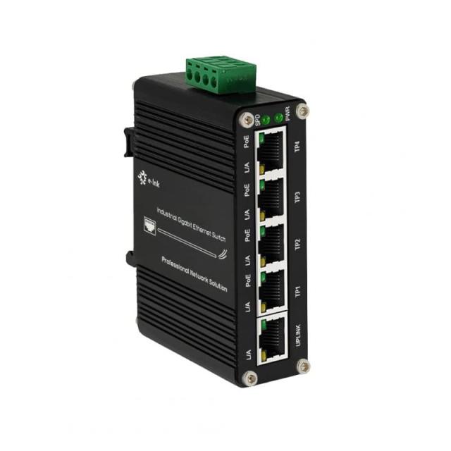 ミニ産業用ギガビット イーサネット スイッチ アンマネージド DIN レール PoE スイッチ、12 〜 48V DC 入力付き (5 RJ45 PoE Switch)の通販は