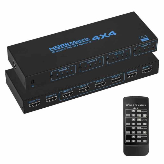 HDMIマトリックス 4入力4出力 4K@30Hz HDMIマトリックス スイッチャー HDMIマトリックス セレクター 4x4 IRリモコン付き 4画面 分配 HDMI 1.4対応、1080P@60Hz、3D、RGB 4：4：4、YUV 4：4：4の通販は