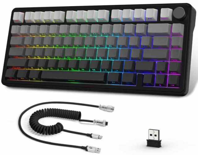 ATTACK SHARK X85メカニカルキーボード、ノブ付き75%ワイヤレスゲームキーボード、PBT側プリントキーキャップ、BT 5.1/2.4 Ghz/USB-C有線、ホットスワップ、リニアスイッチ、RGB、NKRO、PC、MAC (ブラック)の通販は