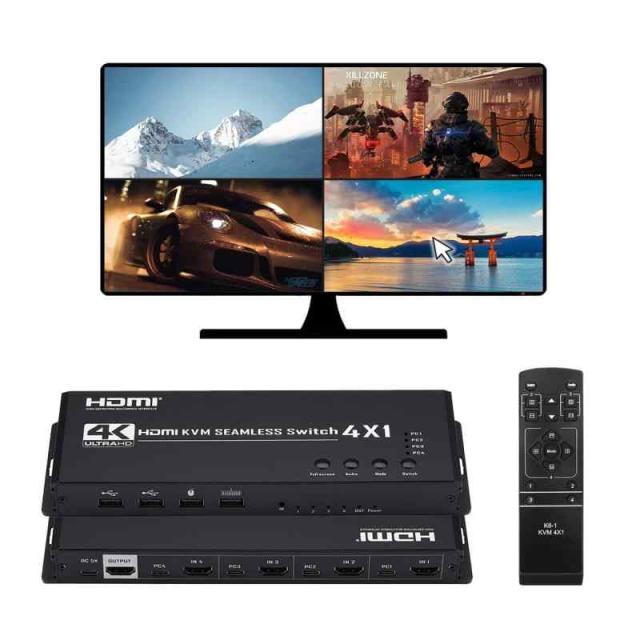 4K HDMI KVM 画面分割器 4入力1出力 HDMI KVM 画面分割切替器 4x1 4台のパソコンを同時に共有し hdmi画面切り替え器 4画面同時表示 Quad viewer シームレス KVM スイッチャー PS4/PS5/ 監視カメラ用 (Iの通販は 17,099円