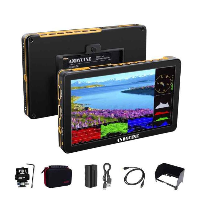 ANDYCINE T6 6インチデジタル一眼レフビデオモニター 1920x1080 耐久アルミシェルオンカメラ4K HDMIモニター全波形、3D LUT（バッテリー、キャリーケース同梱）の通販は