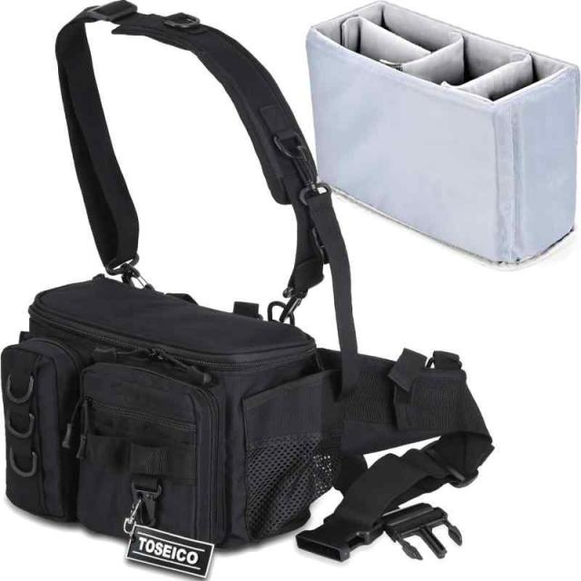 TOSEICO カメラバッグ 5WAY 着脱可能なインナーケース ウエストバッグ 広口 カメラ ケース 大容量 デジタルカメラ用 保護バッグ インナーバッグ 仕切り調整可能 撥水加工 ショルダーバッグ 仕切り3枚 (ブラック)の通販は 5,515円