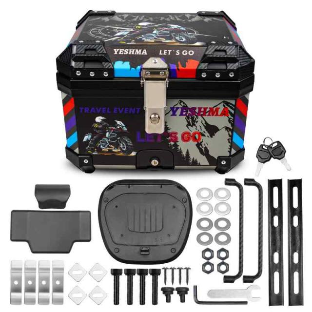 POWER PANDA バイク リアボックス バイク用 大容量 トップケース ABS素材 バイク ボックス 着脱簡単 取り付け ステー ブラケット付き 防犯対策用 鍵2本 (45L)の通販は