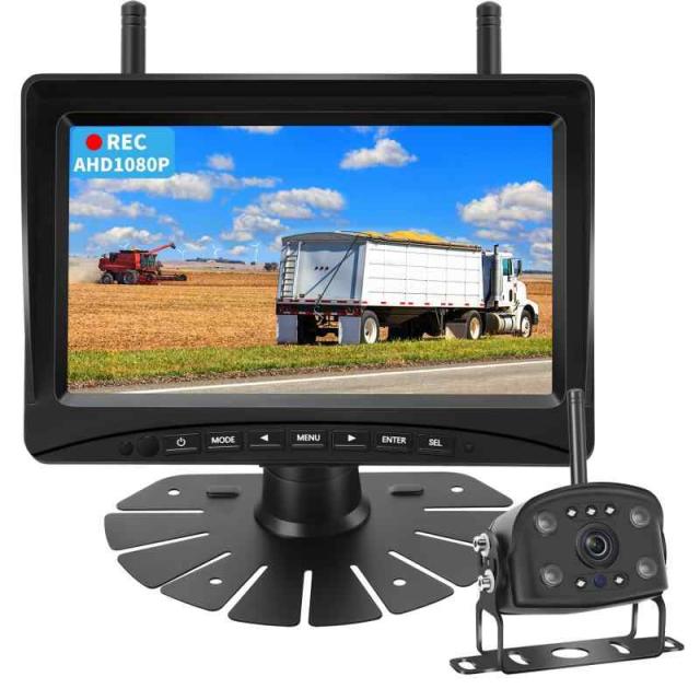 Hizenyo 録画機能付き バックカメラモニターセット ワイヤレスバックカメラ24v 7インチIPSモニター付き ワイヤレスバックモニター アンテナ2本搭載 デジタル信号 分割表示機能 正像・鏡像を切替可能 ガイドラインON/OFF 12V~36Vまで対の通販は 15,562円