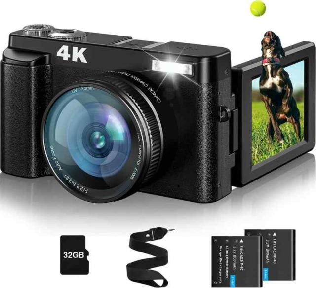 4K デジカメ デジタルカメラ 4800万画素 4K解像度 オートフォーカス マクロ撮影 16倍デジタルズーム 3インチ大画面 180度回転 予備電池 HDMI出力 軽量 修学旅行 学生 初心者 DC101 (ブラック, JP)の通販は