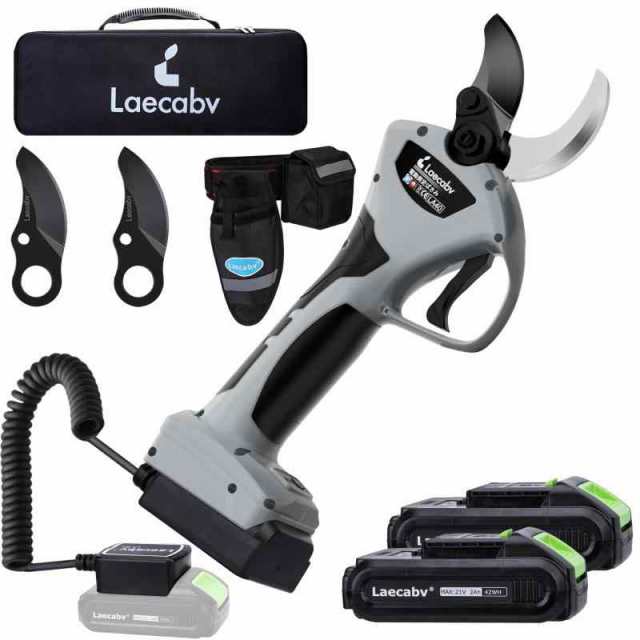 Laecabv 40MM電動剪定バサミ コードレス 充電式剪定ばさみ 軽さ・スピード・切れ味の頂点機種 2Ahのリチウム電池2個付き 電動枝切り鋏 持ち運び便利 プロ剪定鋏 園芸用具の通販は
