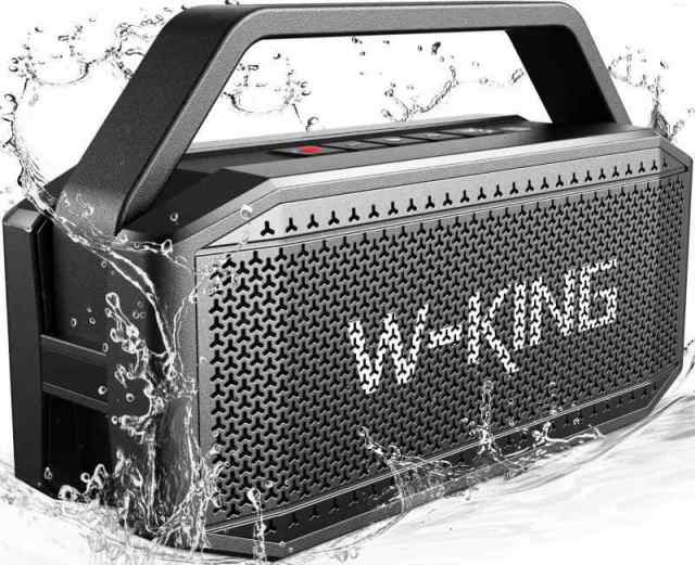 Bluetoothスピーカー、W-KING 60W RMS（100Wピーク）ディープバス付きポータブルスピーカー重低音、IPX6防水屋外ワイヤレススピーカー、Bluetooth 5.0、True Wireless Stereo、40時間再生時間、パワー・バ