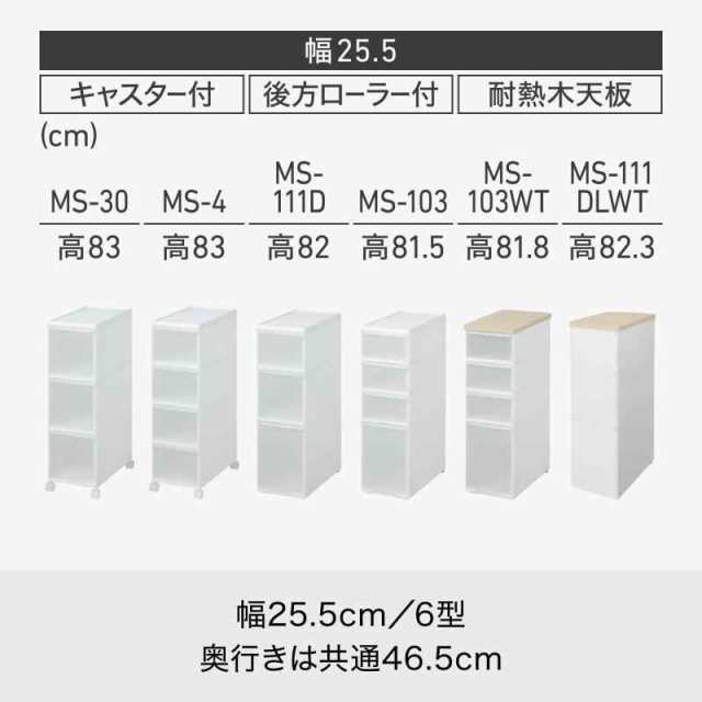 ライクイット (like-it) キッチン収納 すき間 (引出し4段キャスター付き, 幅:25.5cm, ホワイト)