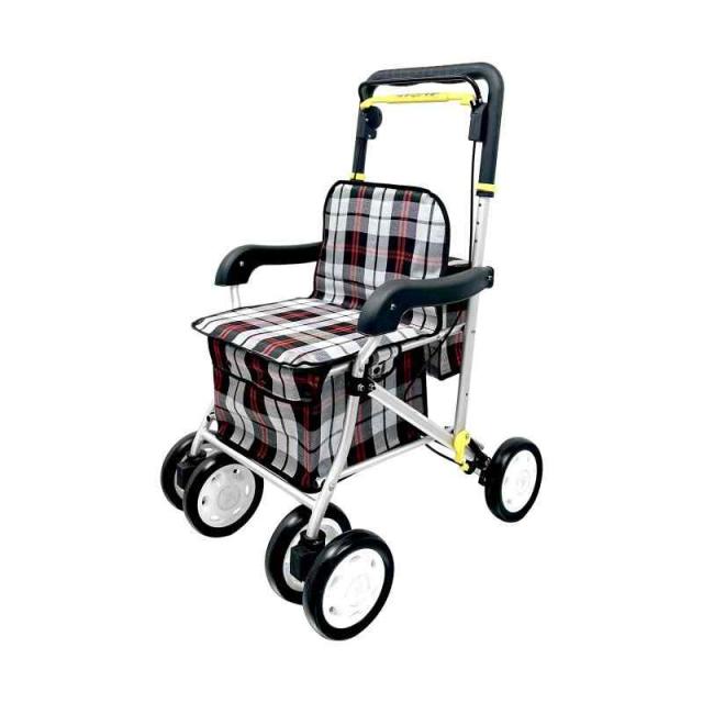 ケア・ペアレント (Care-Parent) シルバーカー アルミ製 折りたたみ 軽量 手押し車 老人用 高齢者 押し車 おしゃれ 座れる 座面付 ブレーキロック機能付き ショッピングキャリー (赤い)