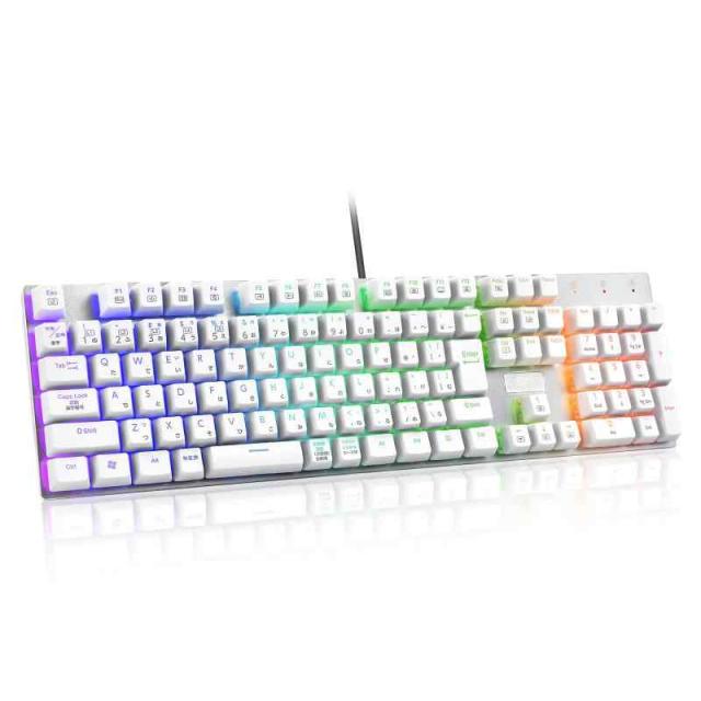 【日本語配列】e元素メカニカル式ゲーミングキーボード 赤軸・青軸を採用 フルサイズ109キー Type-C USB有線接続 全キー防衝突 RGB発光LEDバックライト付き Windows/Mac OS対応 オフィス/ゲーム用JP配列キーボード (赤軸・ホワ