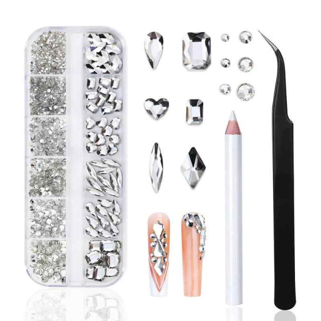 aninako ネイルラインストーン ラインストーン ネイル ストーン 3D ひし形 ハート 長方形 丸 ネイルアートパーツ ネイルデコレーション ハンドメイド素材 手芸パーツ DIY ネイルを飾て (シルバー・様々な形)