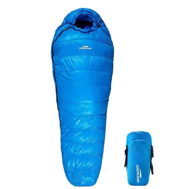 Soomloom マミー型 高級ダウン650FP寝袋 登山シュラフ/キャンプ アウトドア 防災用 避難用 防水 (ブルー 羽毛量800g)