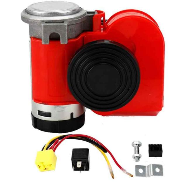 8MILELAKE エアホーン スーパー大声で 12V 125dB オートバイ コンパクト カタツムリ トラックカーオートバイ用の自動車用リレー電気ホーン付き（赤）