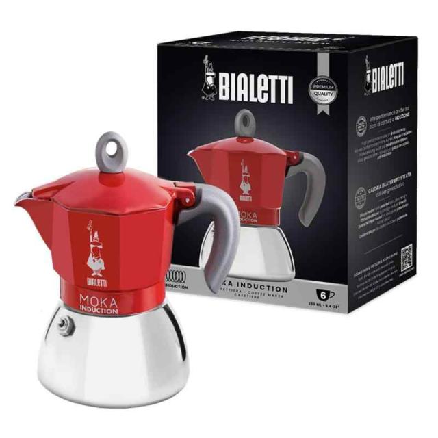 Bialetti (ビアレッティ) モカ インダクション IH対応 & 直火式 (コーヒーメーカー エスプレッソメーカー マキネッタ) (レッド, 6カップ)