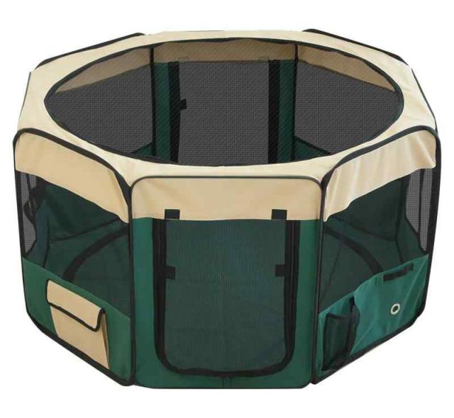 ottostyle.jp 折りたたみ八角形ペットサークル Lサイズ 【グリーン】 直径114cm×高さ62cm メッシュ屋根付き 屋内 屋外 アウトドア