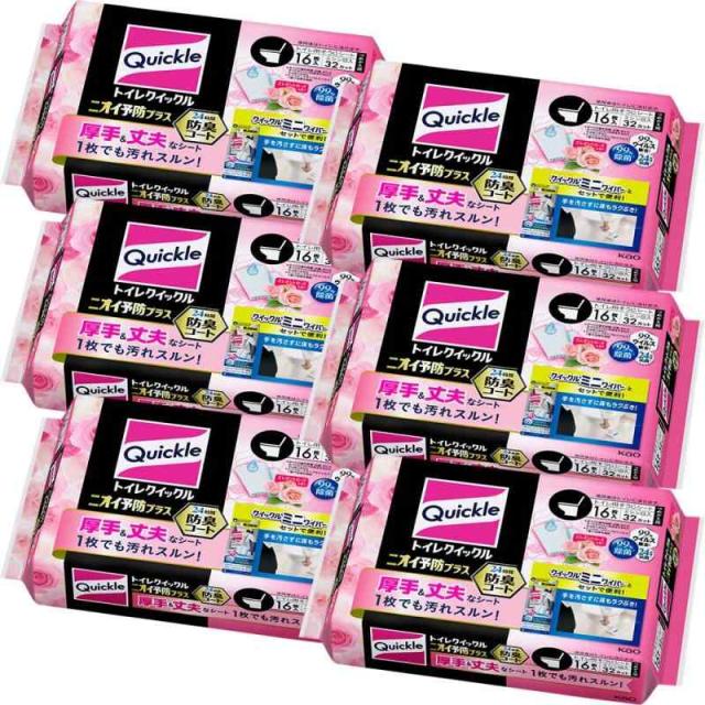 【まとめ買い】トイレクイックル ニオイ予防プラス つめかえ用 エレガントローズの香り 大容量 16枚 × 6個 99%除菌 24時間抗菌・防臭効果が続くの通販は 5,628円