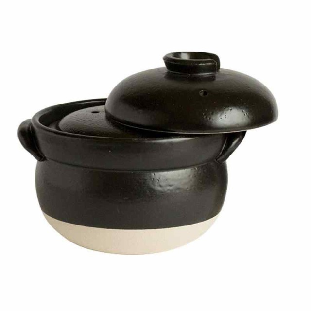 佐治陶器 ご飯鍋 黒 19.5cm 萬古焼 絶品 ごはん鍋 (中蓋付) 3合 30-1の通販は