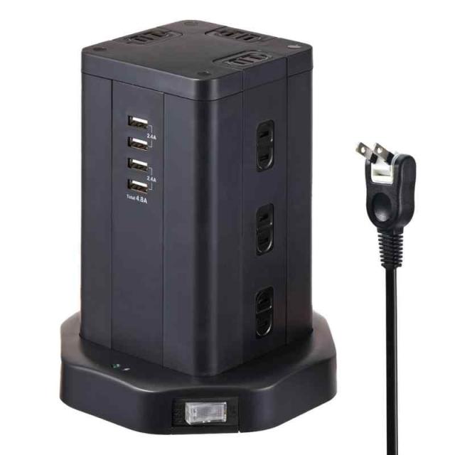 エルパ（ELPA） タワー型 電源タップ 12個口 USB×4 マグネット付 ブレーカー内蔵集中スイッチ付 WBS-TW1204USB(BK)の通販は 5,155円
