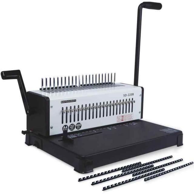 RAYSOONER SD-220B 製本機 コームリング 角穴 1〜21穴まで調整可能 パンチングと製本が一体化 穴あけパンチ A4、A5、B5用紙対応 22枚パンチ可能 手動 強力 省力 ルーズリーフ製本 学校、企業、家庭、オフィス用 24,650円