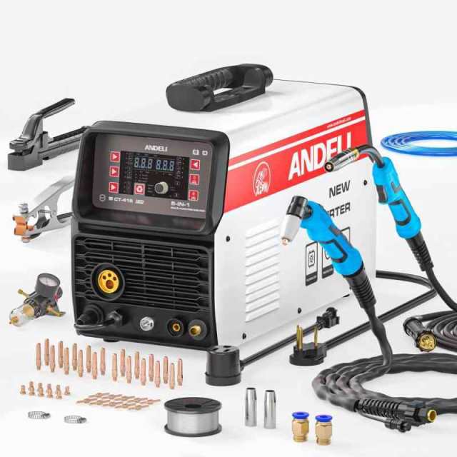 ANDELI 半自動溶接機 100V/200V兼用 160AMP MIG CUT Lift TIG ＆アーク溶接 ガス&ノンガス 5 in 1多機能MIG溶接機 LEDスクリーン MCT-416