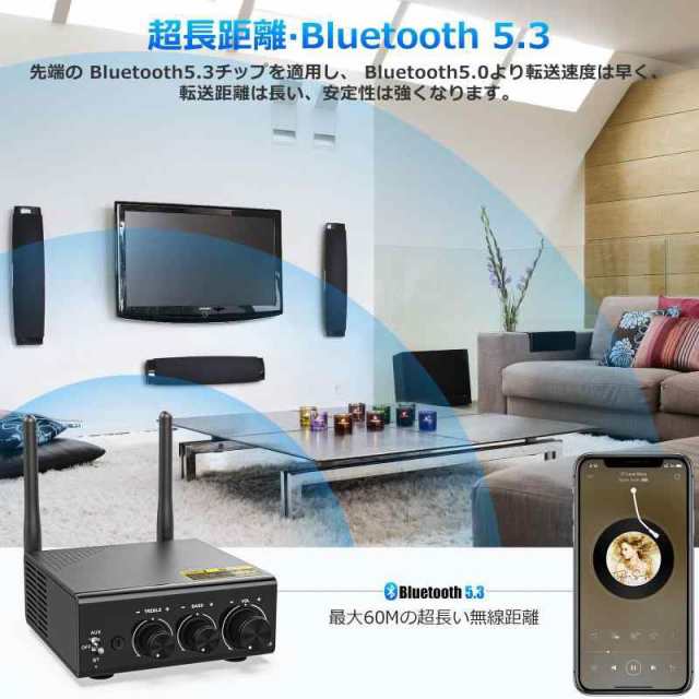 1Mii LDAC Bluetooth アンプ パワーアンプ デジタルアンプ オーディオ 小型 ミニ ハイレゾ 100w × 2 大出力 対応、LDAC/aptX HD/aptX LL